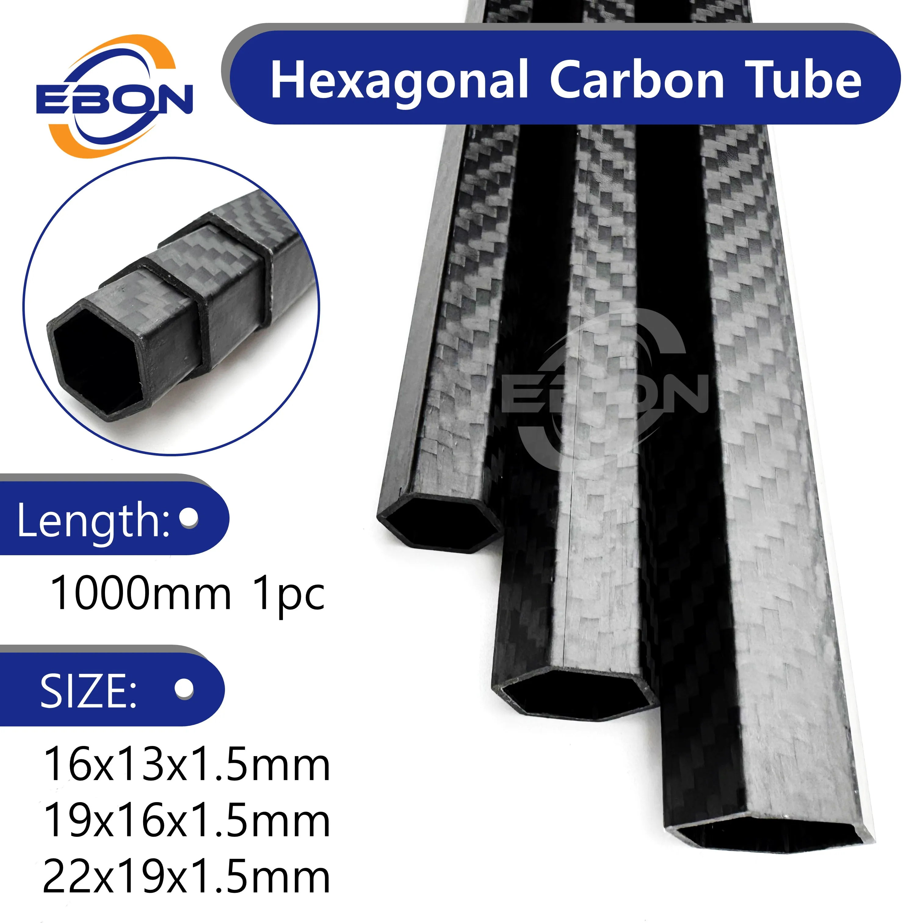 1Pcs 3K Hexagonal Carbon Tube Length 1000mm 3K High Hardness Composite Materials for UAV Arm Drone Parts Honeycomb Shape Pipe