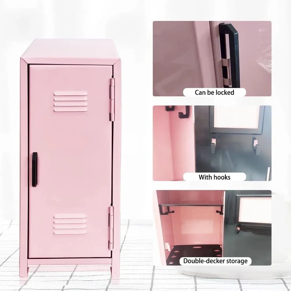 Iron Makeup Storage Cabinet Vertical Lockable Cabinet Organizer Box with A Lock Two Layers Key Storage Box Key Management