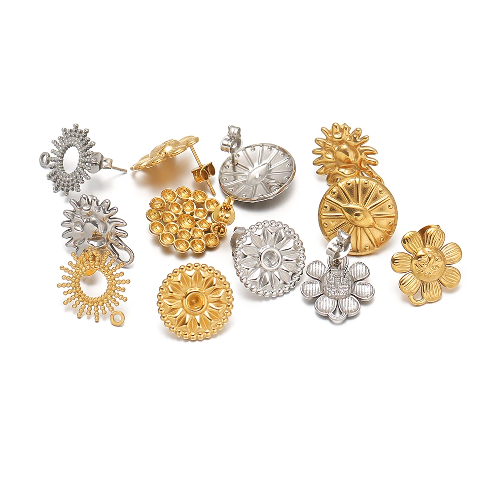 6 Stück Edelstahl-Sonnenblumen-Geometrie-Ohrstecker mit Schlaufenbasis für Damen, DIY Vintage-Ohrringe, Schmuckherstellungszubehör – Detail 2