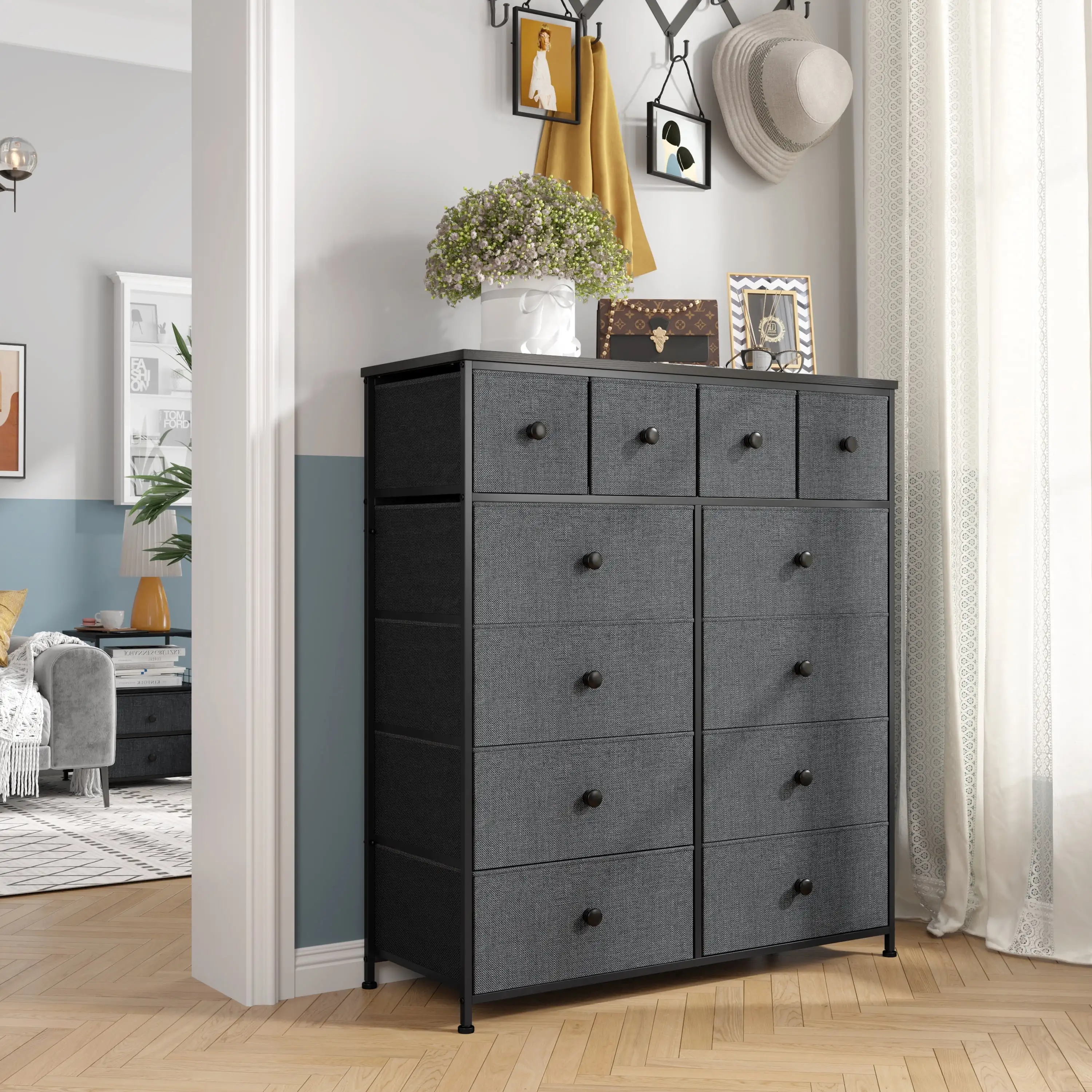 

12 Drawers Dresser for Bedroom Tall Dressers & Chests of Drawers Bedroom Furniture,Dark Gray