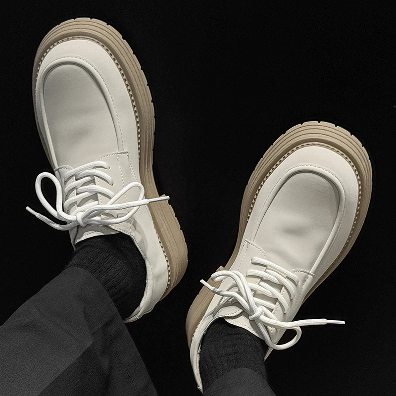 Retro Polished Big Head Men Fashionable Casual Shoes Thick Sole Height Increasing Anti Slip Daily Commuting Single Shoes