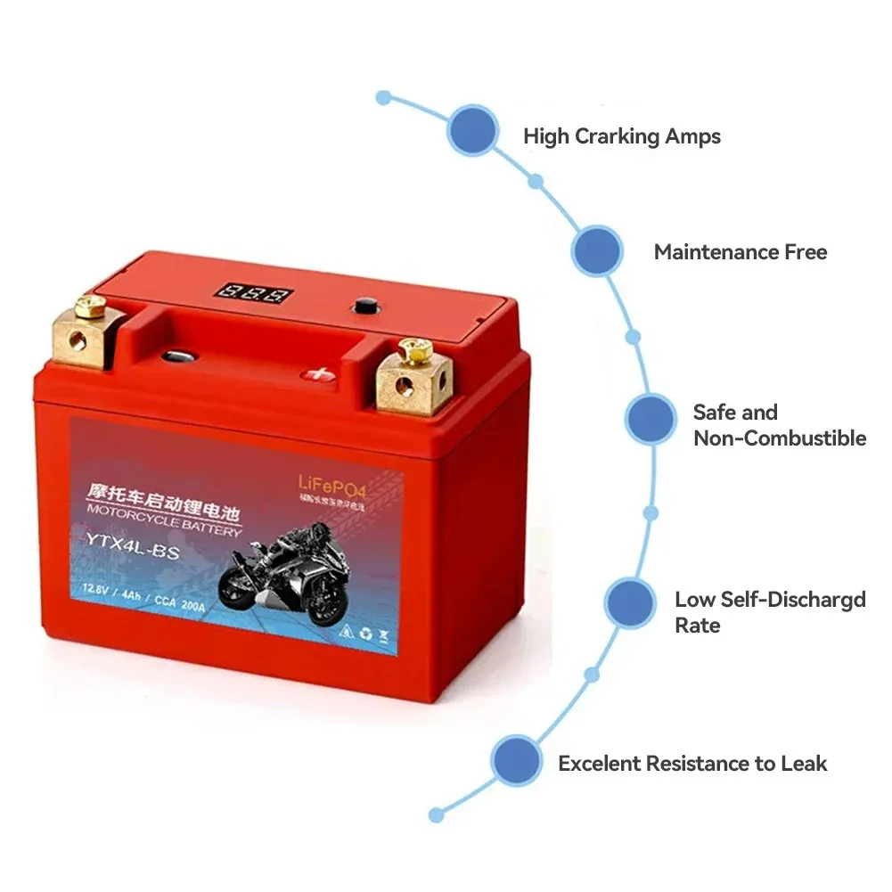 Batería de litio LiFePO4 para motocicleta, dispositivo de arranque de 12,8 V, 5Ah, 7Ah, 9Ah, 200A-400A, BMS integrado, protección de voltaje ATV