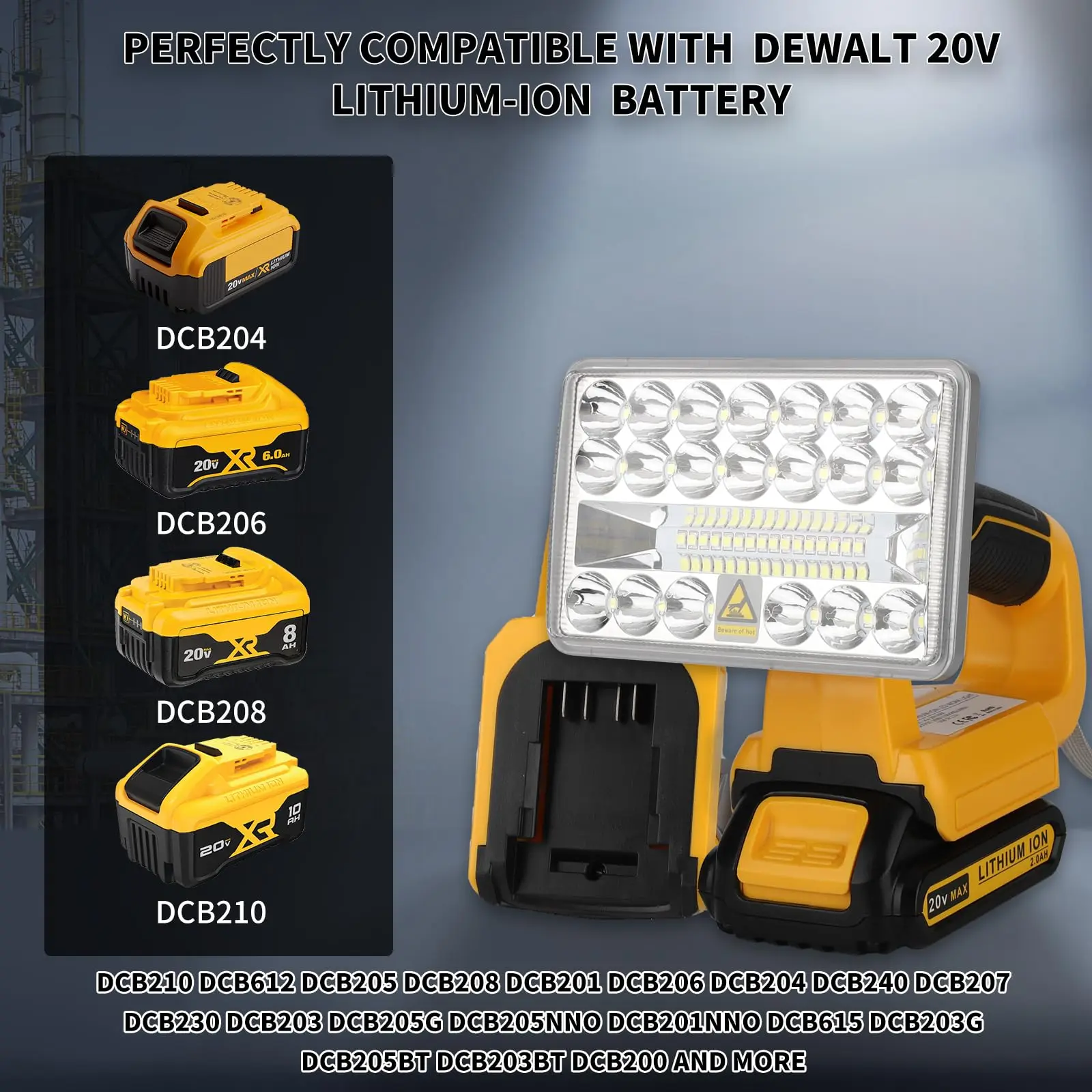 For Dewalt 20V Max LED Work Light 18W 2000LM Flashlight Spotlight Portable Outdoor Light with 5V 2.1A USB Port Repairing Garage