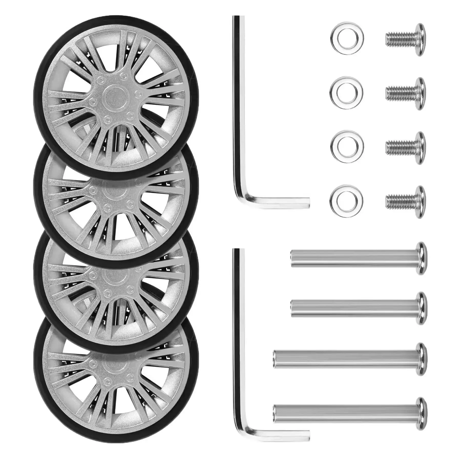 GUGULUZA 4pcs Silver Luggage Wheel Replacement with Screw Travel Suitcase Wheels Diameter 55mm Trolley Caster Repairing Parts