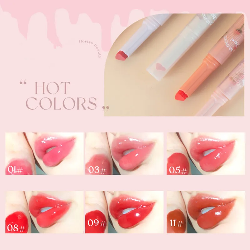 Flortte Gelee Lippenstift Kristall feuchtigkeit spendende Lippen balsam wasserdichte langlebige Spiegel Wasser licht Lip gloss feste Lippen glasur