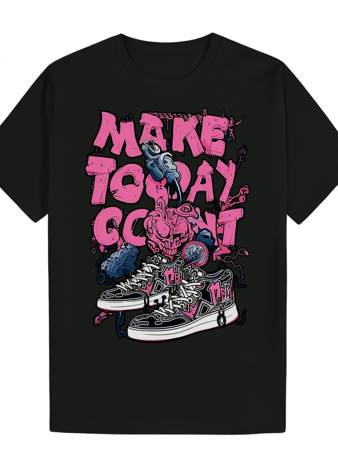Zapatillas retro para hombre y camiseta inspiradora con la frase "Haz que hoy sea significativo" - Camiseta informal negra con cuello redondo y letras rosas, lavable a máquina, corte regular, adecuada para el gimnasio, la oficina y el uso diario - Ropa de regalo con mensaje.