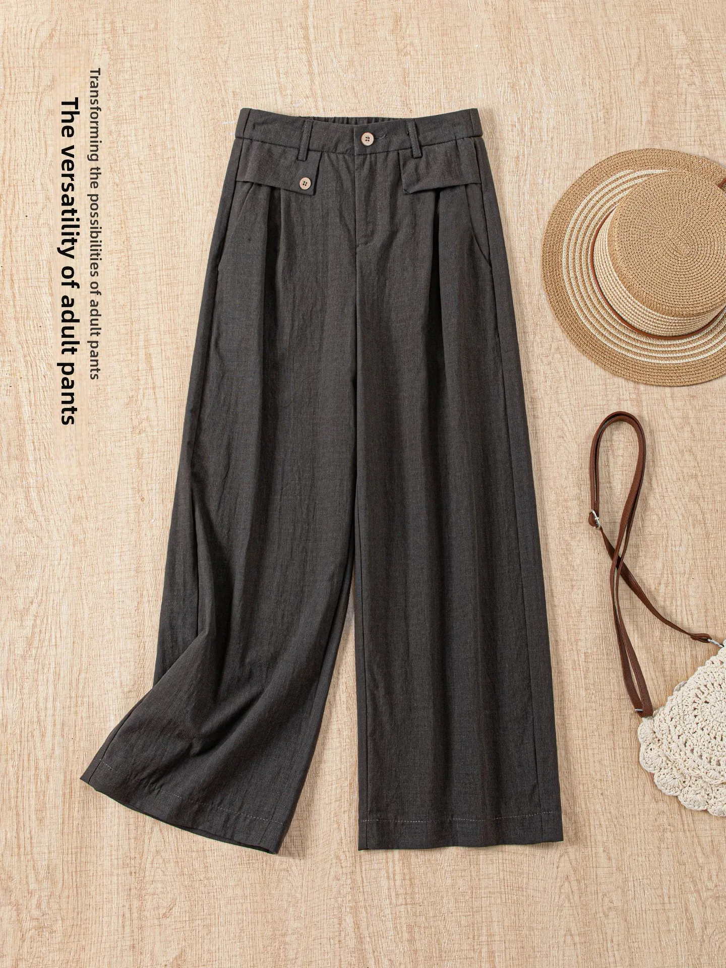 

High Waist Wide Leg Pants Women's Spring Summer New Style Popular Loose Casual Straight Cut Pants Nine Points Slim Version