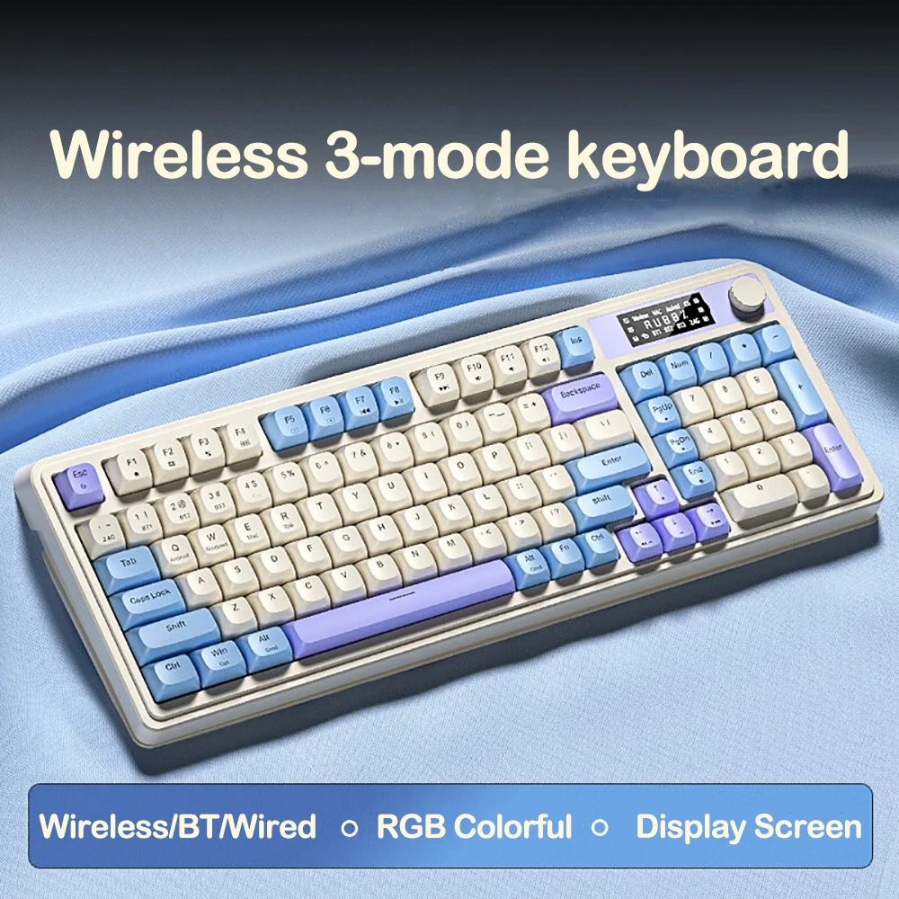 

Bluetooth/2,4G/проводная трехрежимная клавиатура RGB Красочная игровая клавиатура Механическая клавиатура с многофункциональной ручкой экрана