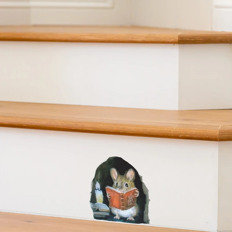 Cartoon Mouse Reading Wall Stickers Kids Room Home Decoration Mural Living Room Bedroom Wallpaper Removable Funny Rats Stickers