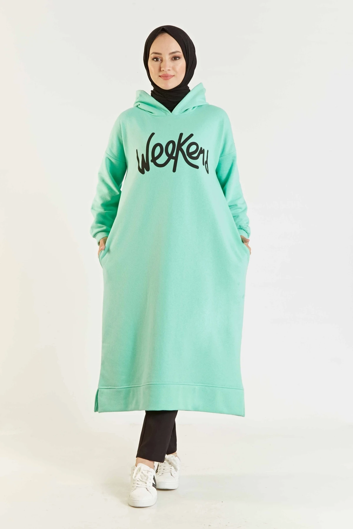 Weekend Writing Printed Sportswear Tunic MD Water Green Winter Autumn 2021 Muslim Women Hijab headscarf Islamic Turkey