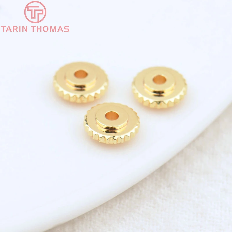 (2845)20PCS 6x2MM Hole 1MM 24K Gold Color Plated Brass Spacer Beads Bracelet Beads High Quality Diy Jewelry Accessories