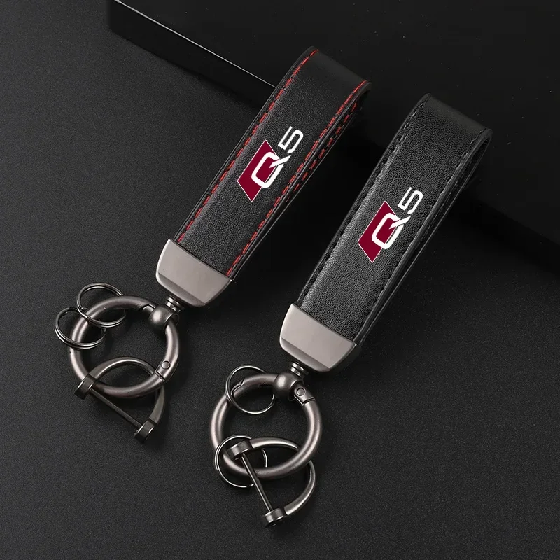 Deluxe Leather Keychain with Car Badge Keychain Pendant For AUDI Q5