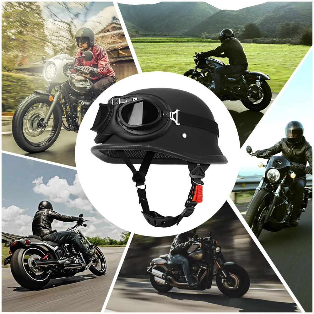 german open face motorcycle helmet Premium Half Helmet: Lightweight, Comfort Safety Matte Grey / XXL is essential for safe riding practices Motorcycle Half Helmet German Leather