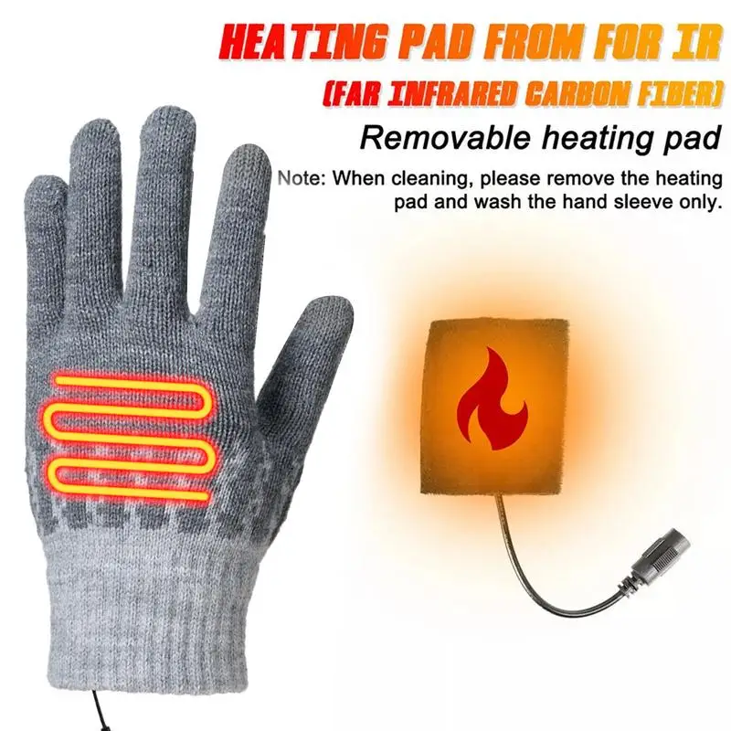 Heated Winter Gloves Hiking Cycling USB Hand Warmers 3 Levels Adjustable Cold Weather Gloves Removable Heated Snowboard Gloves