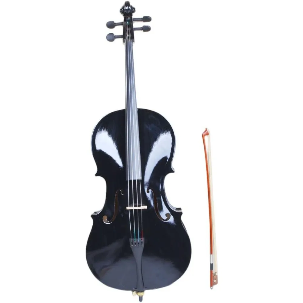 Acoustic Cello, with Case, Bow, Rosin with Accessories Pockets and Adjustable Backpack Straps Cello