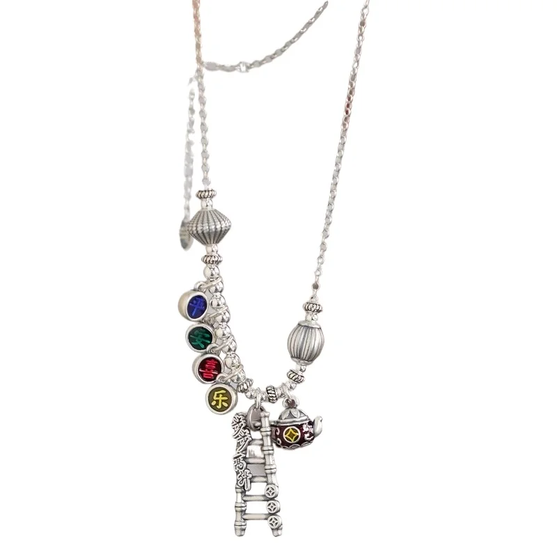 

Foot silver ladder necklace collarbone chain women's light luxury fashion new Chinese versatile ethnic style jewelry