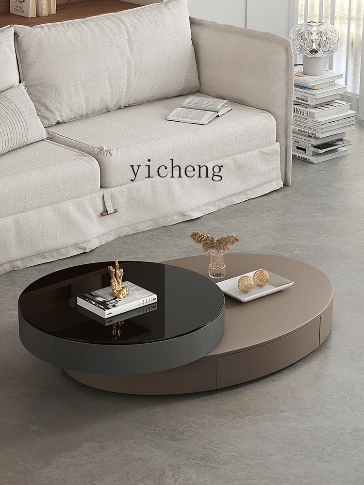 XL Oval Rotating Coffee Table Combination  Minimalist Modern Glass Table