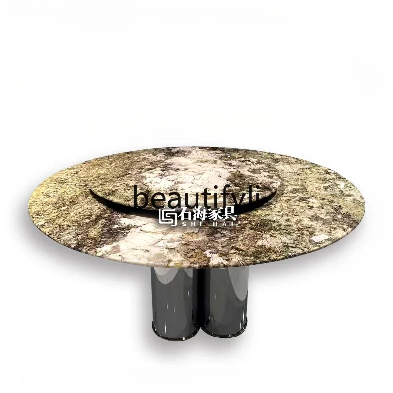 

Q Natural marble Shangri-La luxury stone dining table light luxury household round countertop turntable