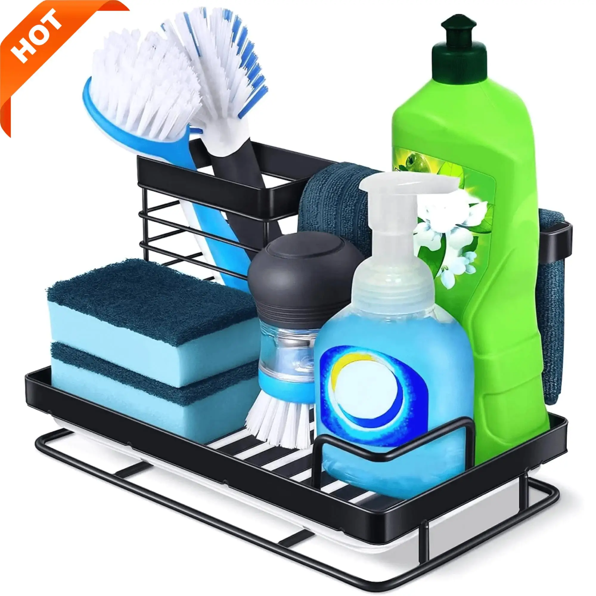 

Stainless Steel for kitchen Sink Caddy Organizer - Sponge Holder & Utensil Rack for Clean Countertops