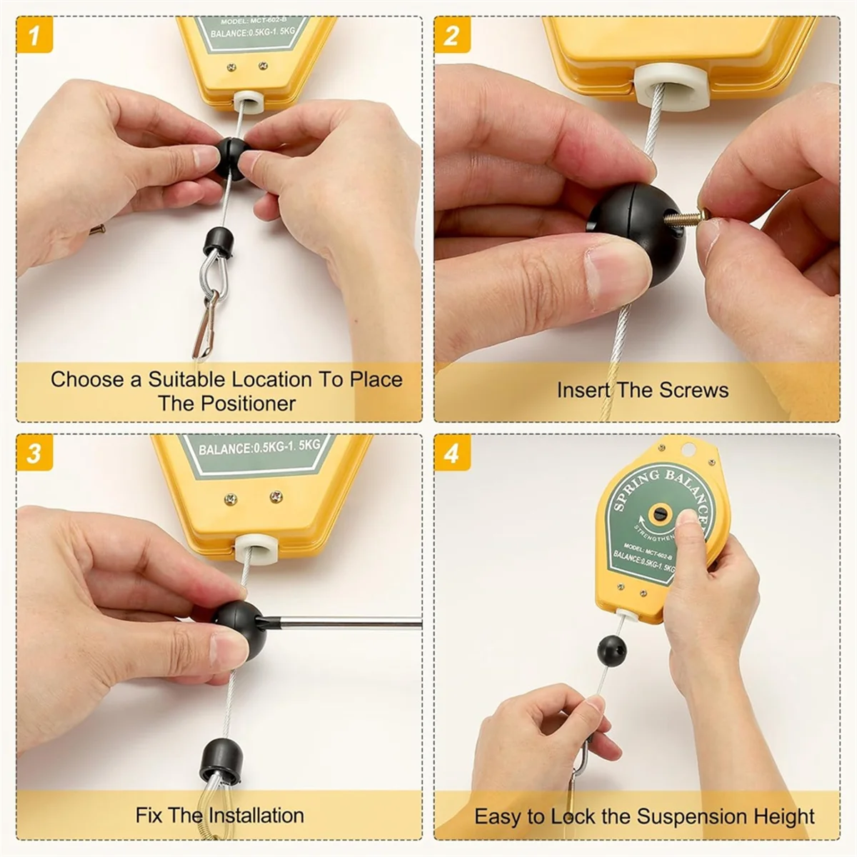 AAA87 Penyeimbang Pegas Dapat Ditarik, Alat Pegas Bantalan Penyeimbang Beban 4 Kaki Retraktor Kabel Dapat Disesuaikan 3,3-6,6 Lbs (1,5-3Kg)