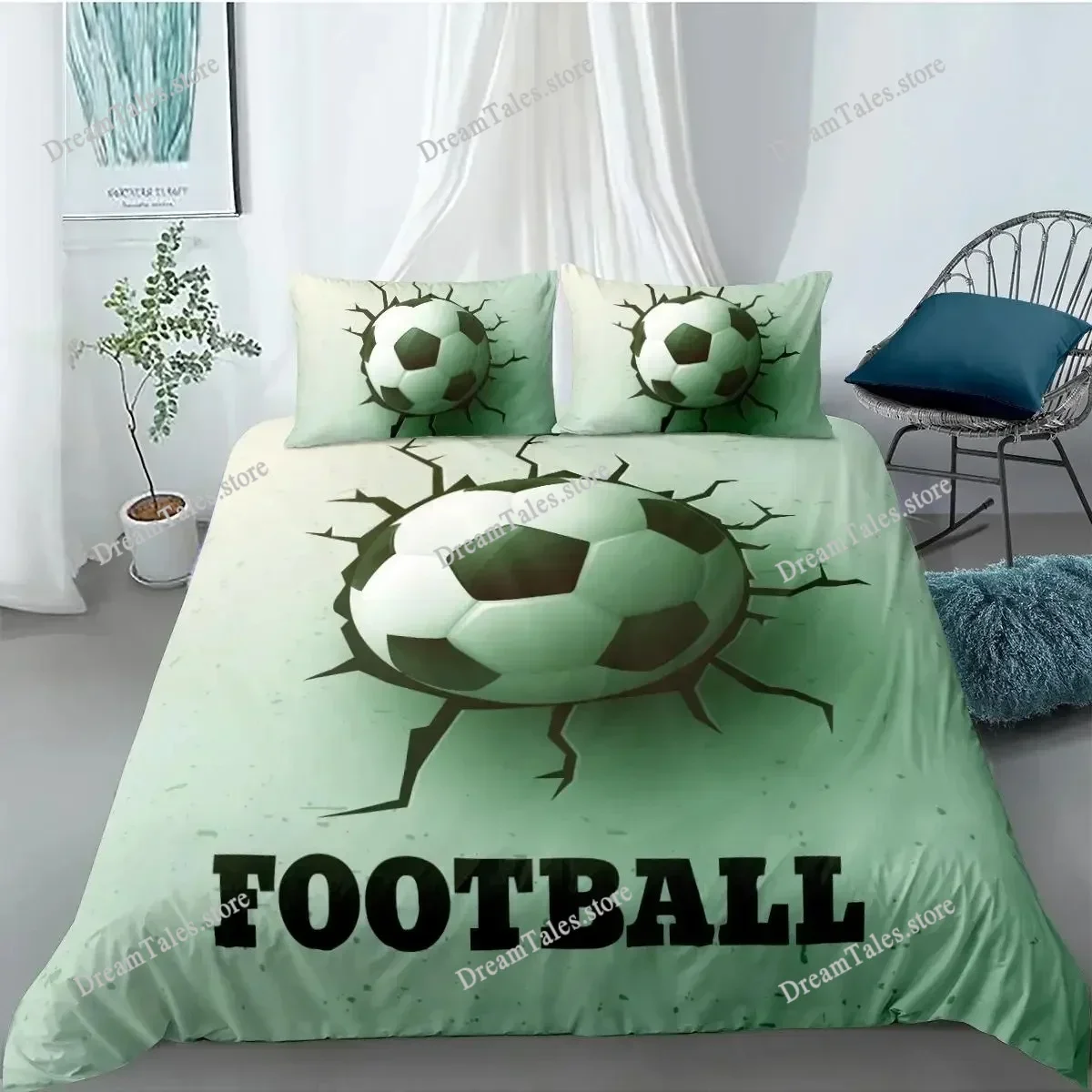 Soccer Duvet Cover Set FootBall and Old Plaster Wall Damage Destruction Punching Bedding Set Teens Queen Polyester Quilt Cover74