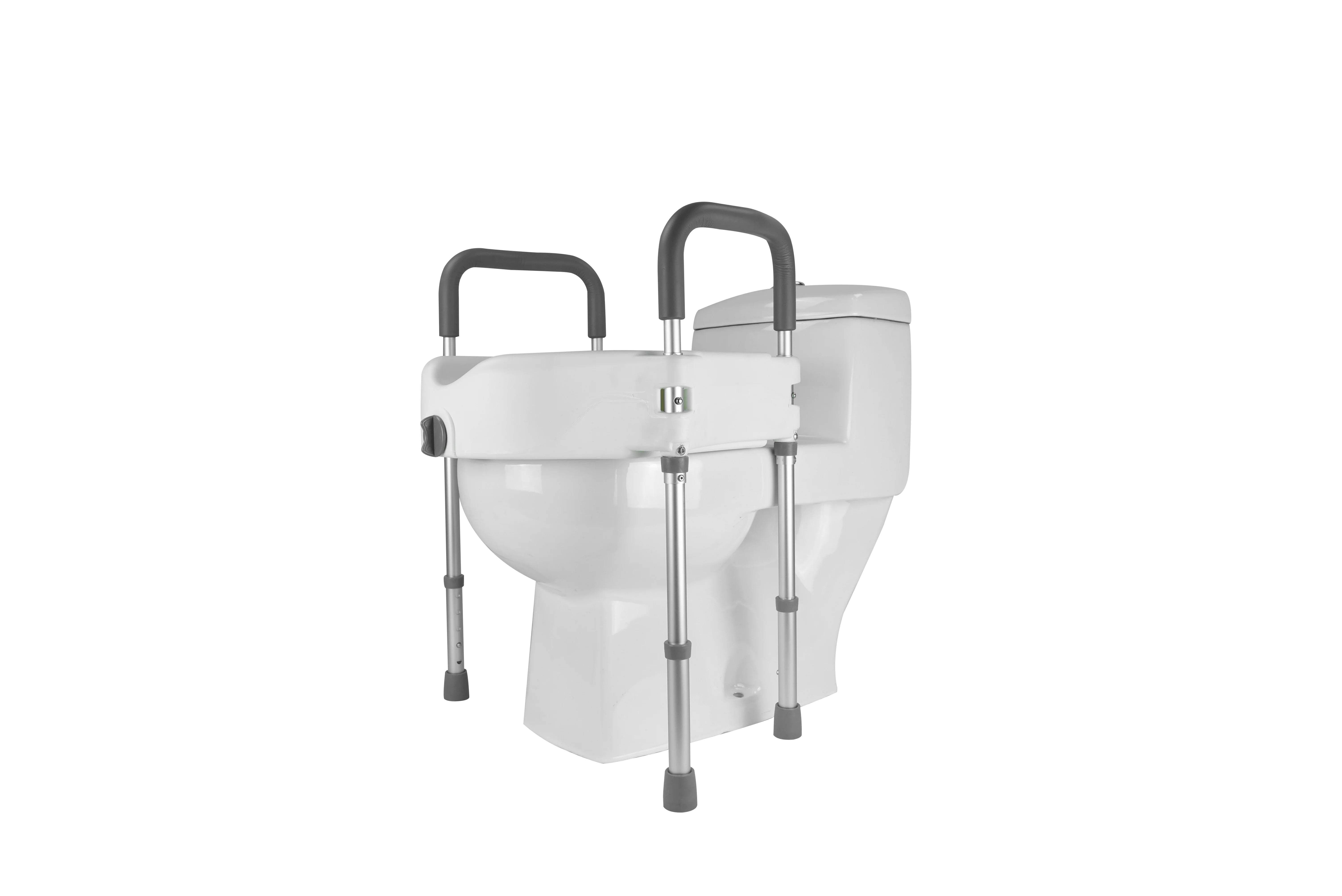 منتجات العناية بالمسنين من البولي ايثيلين، متينة بسهولة، تصميم عصري، مقعد مرحاض مرتفع قابل للفصل مع مسند للذراع والساقين