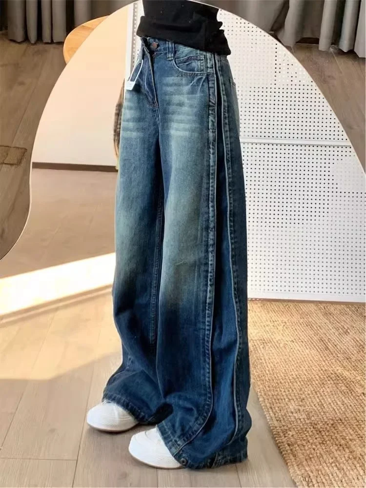 Ladies Jeans Gothic Clothes High Fashion Trend Popular Female Denim Hot Sense Series Solid Color All Match Long Classic Autumn