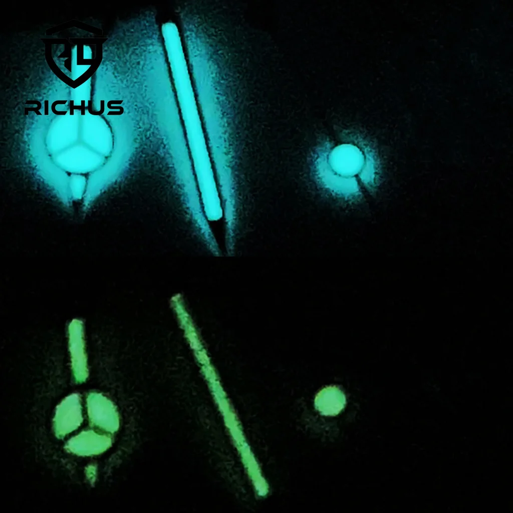 Стрелки RICHUS NH35 Серебряные стрелки часов Зеленые светящиеся подходят для NH34 NH35 NH36 ETA2824 2836 Механизм Miyota8215-DG