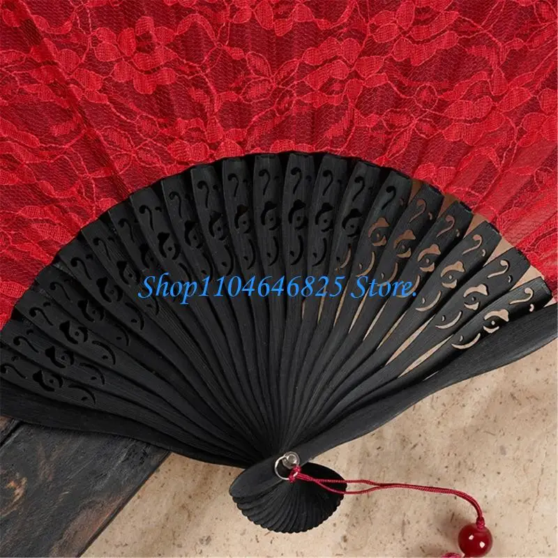 Breathable Lace Fabric Foldable Hand Fan Vintage Dancing Party Props Fabric Handheld Fan Home Decoration Festival Gift