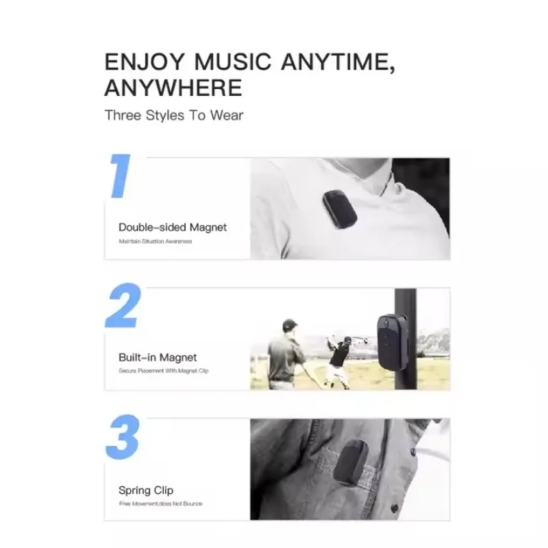 مكبرات صوت محمولة يمكن ارتداؤها مع ميكروفونات مدمجة للموسيقى بدون استخدام اليدين والمكالمات مكبر صوت بلوتوث صغير مقاوم للماء في الهواء الطلق