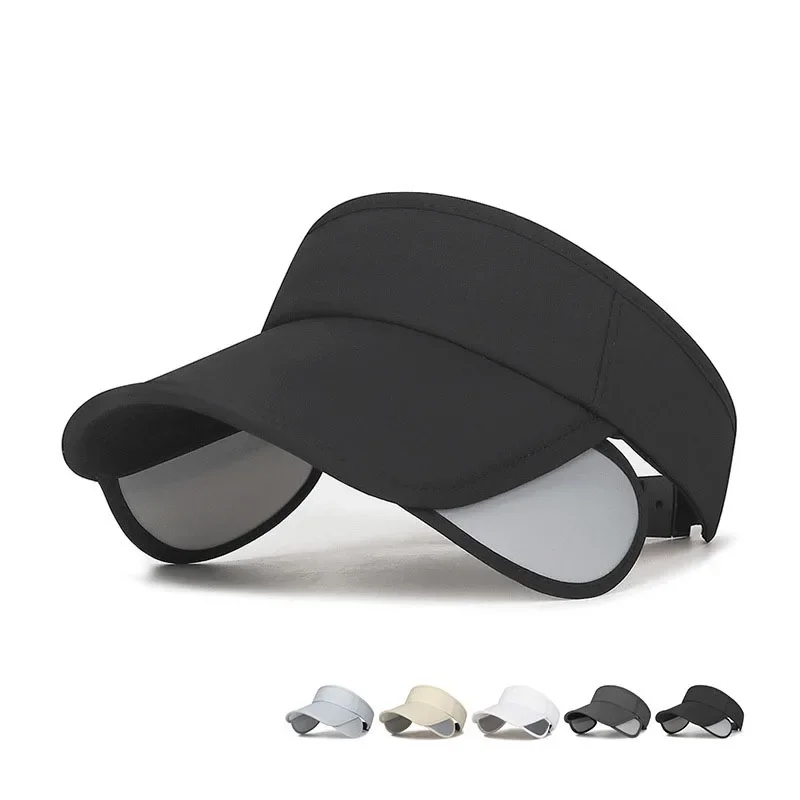 Summer Retractable Brim Sunscreen Sunshade Empty Top Hat Outdoor Solid Color Versatile Anti UV Sports Sun Hat