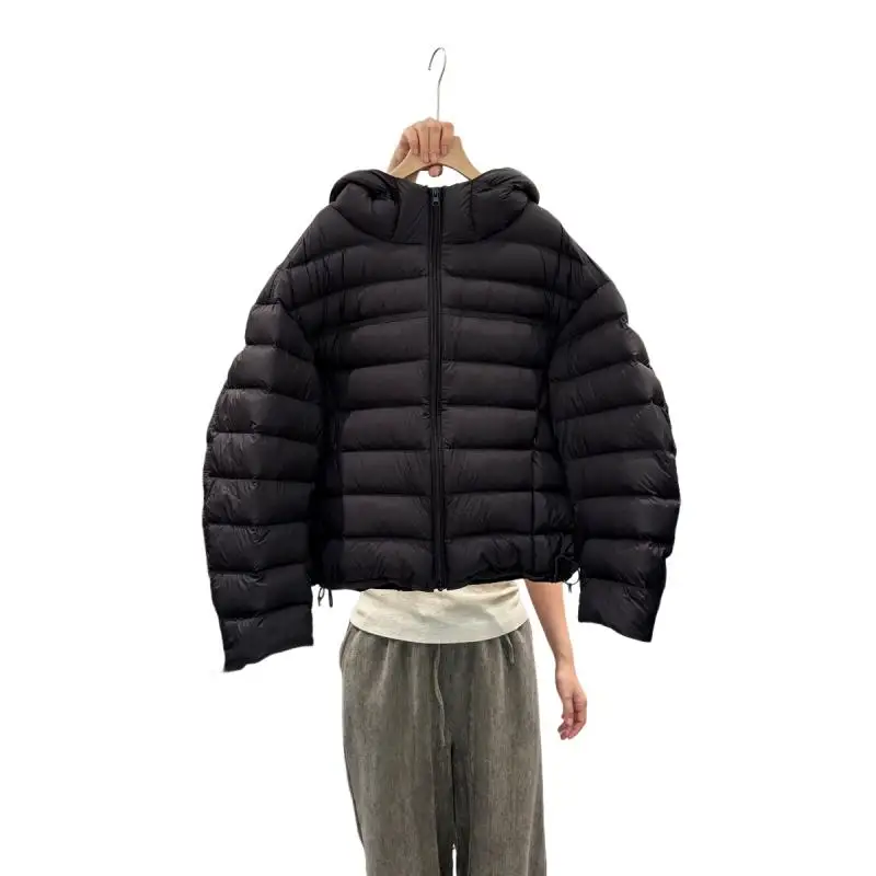 2025年冬新作 女性用コットン服 レディース ショート丈 ルーズトップス 軽量 通勤ジャケット カジュアル フード付きコットンジャケット