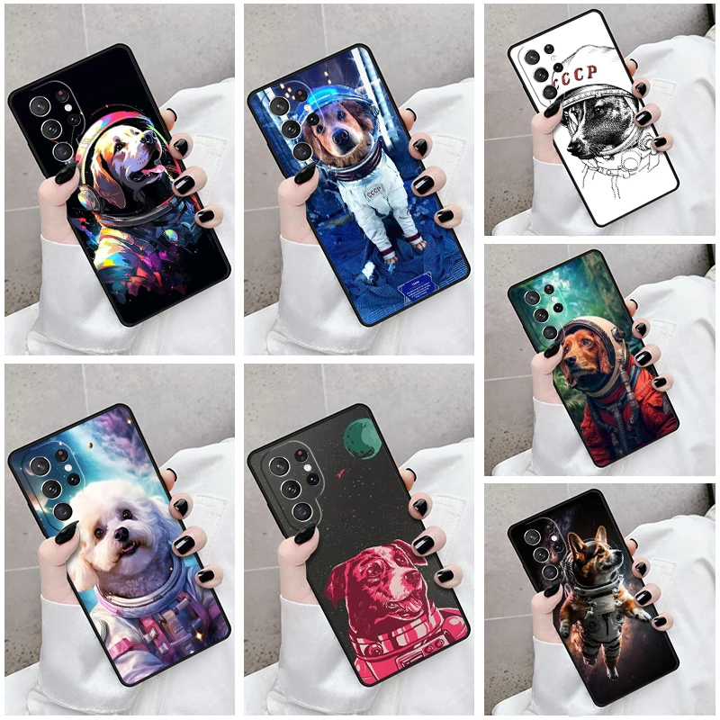 

Phone Case For Samsung Galaxy S24 S23 S21fe S22 Ultra Plus Note 10 20 S8 S9 S10 Cover Astronaught Dog Space Doggy