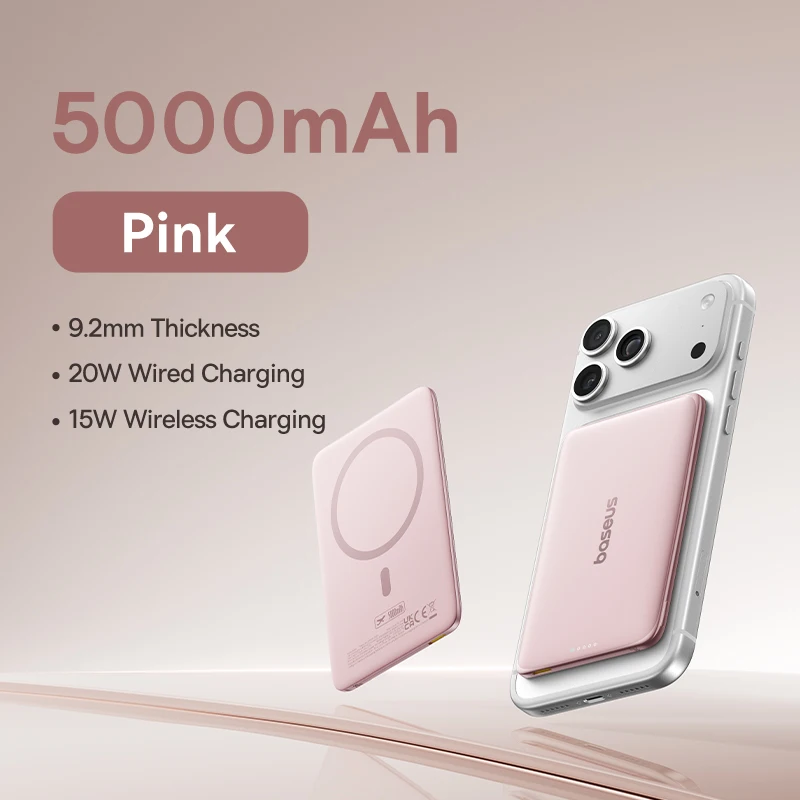 Baseus 5000 mAh magnetische Powerbank, 15 W, kabellos, 20 W, kabelgebunden, dünn, kartengröße, schlanke tragbare Powerbank für iPhone 17 Samsung