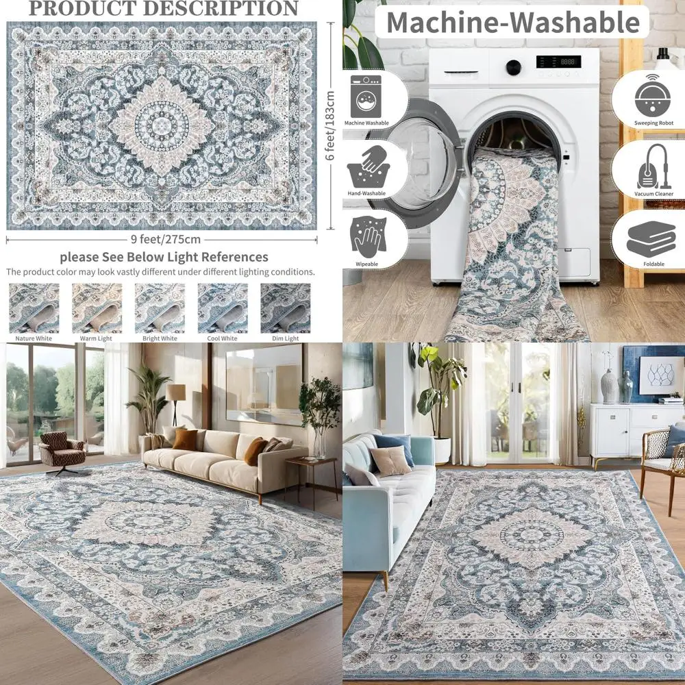 

Винтажные ковры 6x9 футов, машинная стирка, с нескользящей резиновой основой, подходят для гостиной, спальни, столовой и кухни.