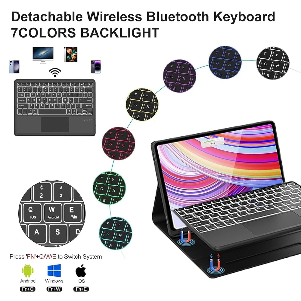 

Чехол для Xiaomi POCO Pad 12.1 дюйма 2024, съемная Bluetooth-клавиатура-обложка для Redmi Pad Pro 12.1 дюйма