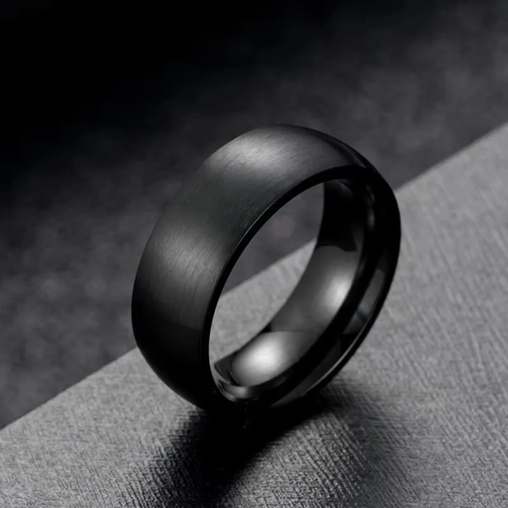 Black Solid Simple Vintage Rings Classic Men Stainless Steel Rings  Matte Men Engagement Wedding Bands Jewelry Gift Wholesale