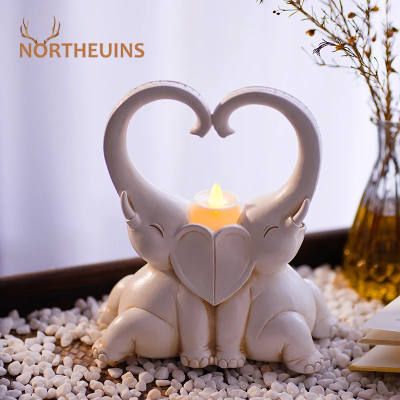 NORTHEUINS Resin Europe Couple Elephant Candlestick Ornaments Art Home Interior Decor Figurines Candle Holder Objects Decoration