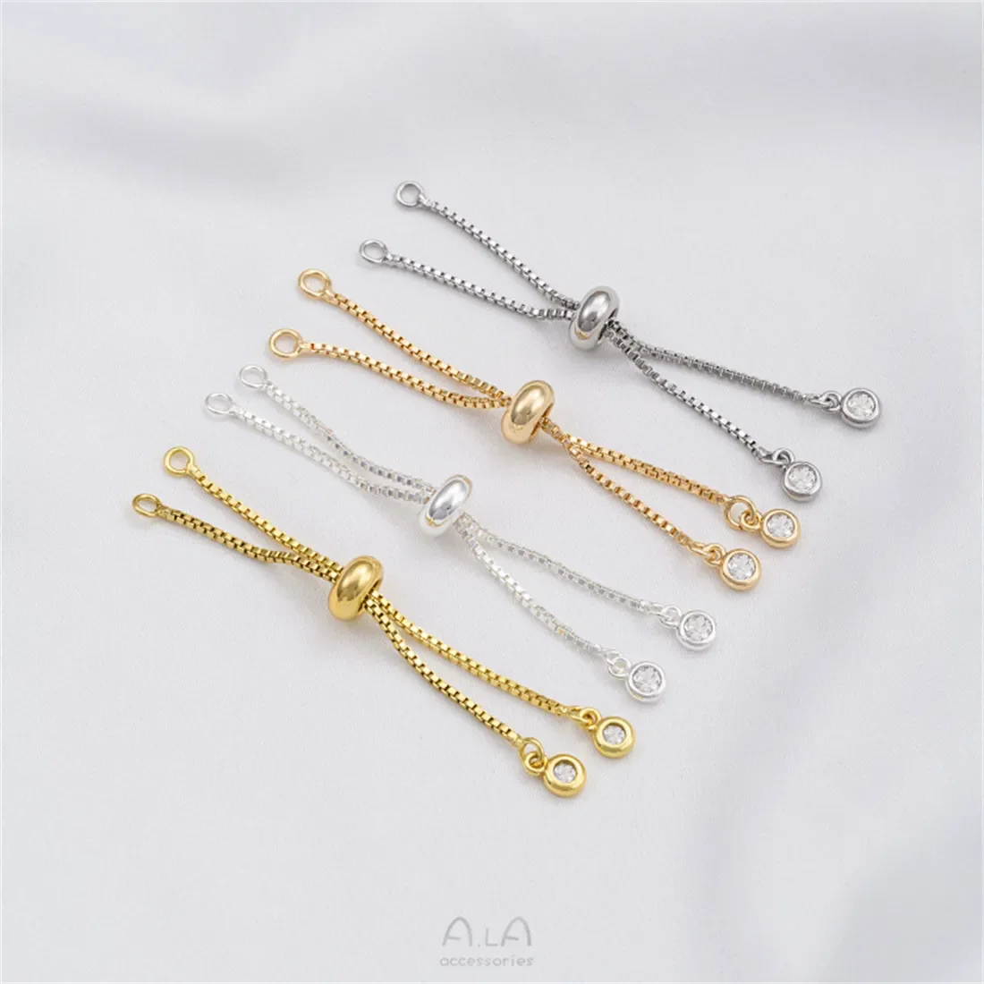 14K Gold-Color Silicone Beads Adjustable Extension Chain Short Hanging Zircon DIY Bracelet Jewelry Telescopic Extension Chain