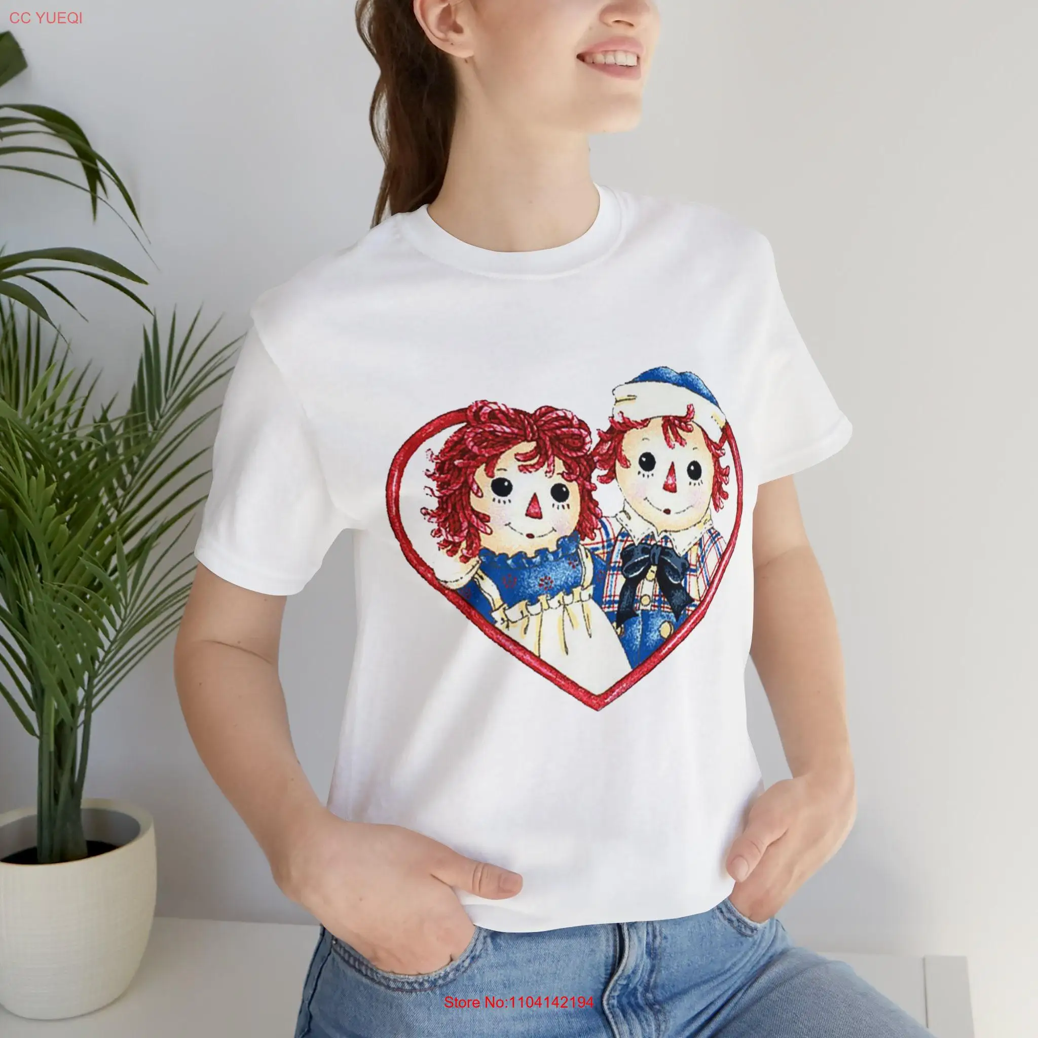 Raggedy Ann and Andy Dolls Vintage Heart Jersey  T Shirt long or short sleeves