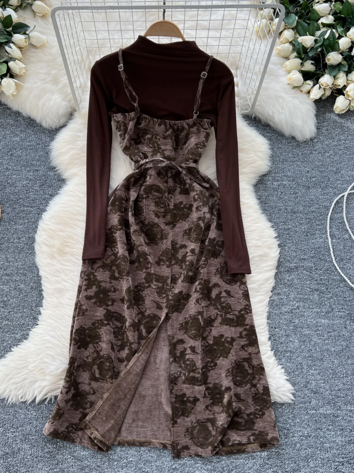 

Женский осенний комплект с высоким воротником и длинной подошвой Sve Base irt на талии и принтом Dr, модный комплект для поездок на работу, зимний готовый комплект