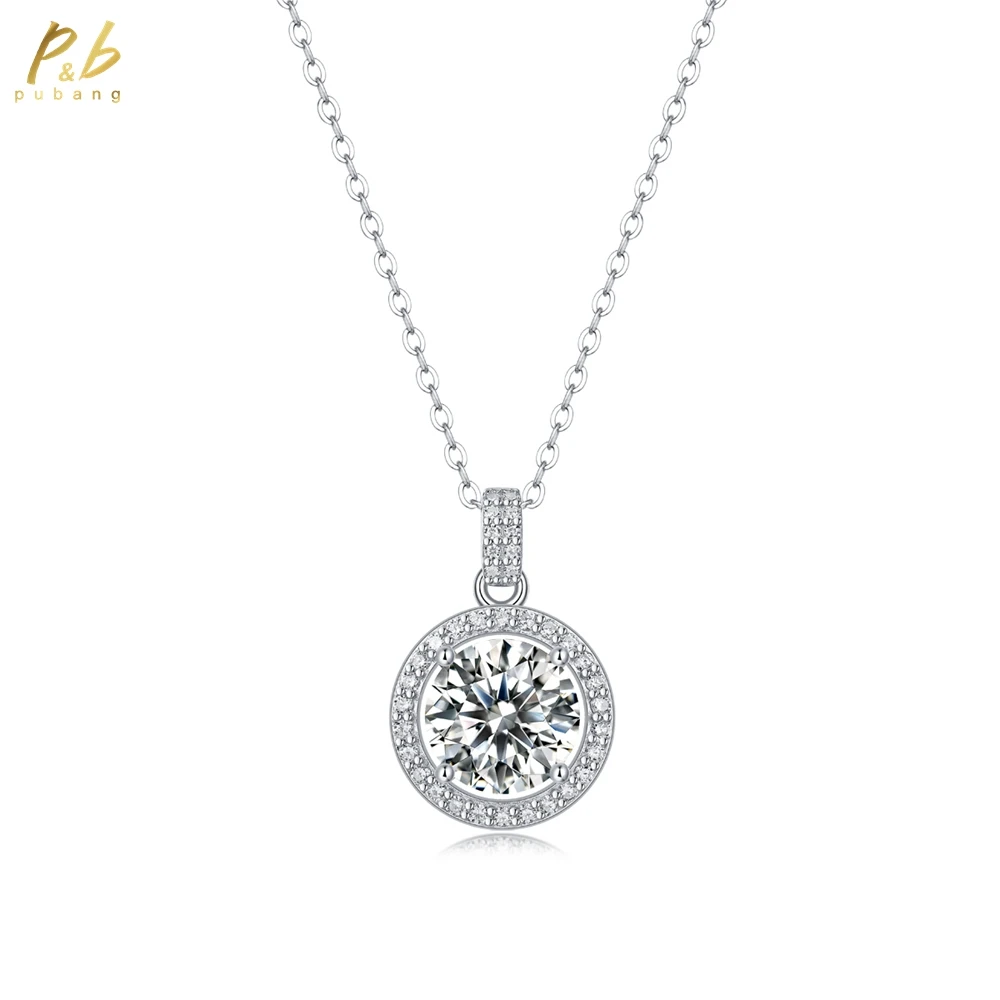 

PuBang Fine Jewelry Real 925 Sterling Silver 3EX VVS1 D Color Round Cut 1-5 Carat Moissanite Diamonds Gems Pendant Necklace Gift