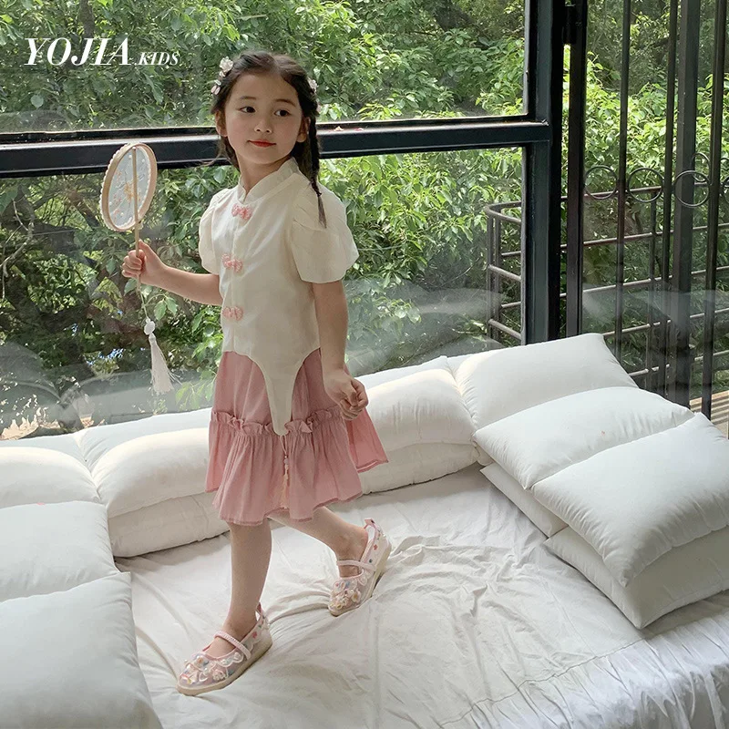 Baby Girl Clothes Suit Girls Set Summer 2024 New Chinese Style Improved Little Girls Ancient Short Sleeve Performance Clothing