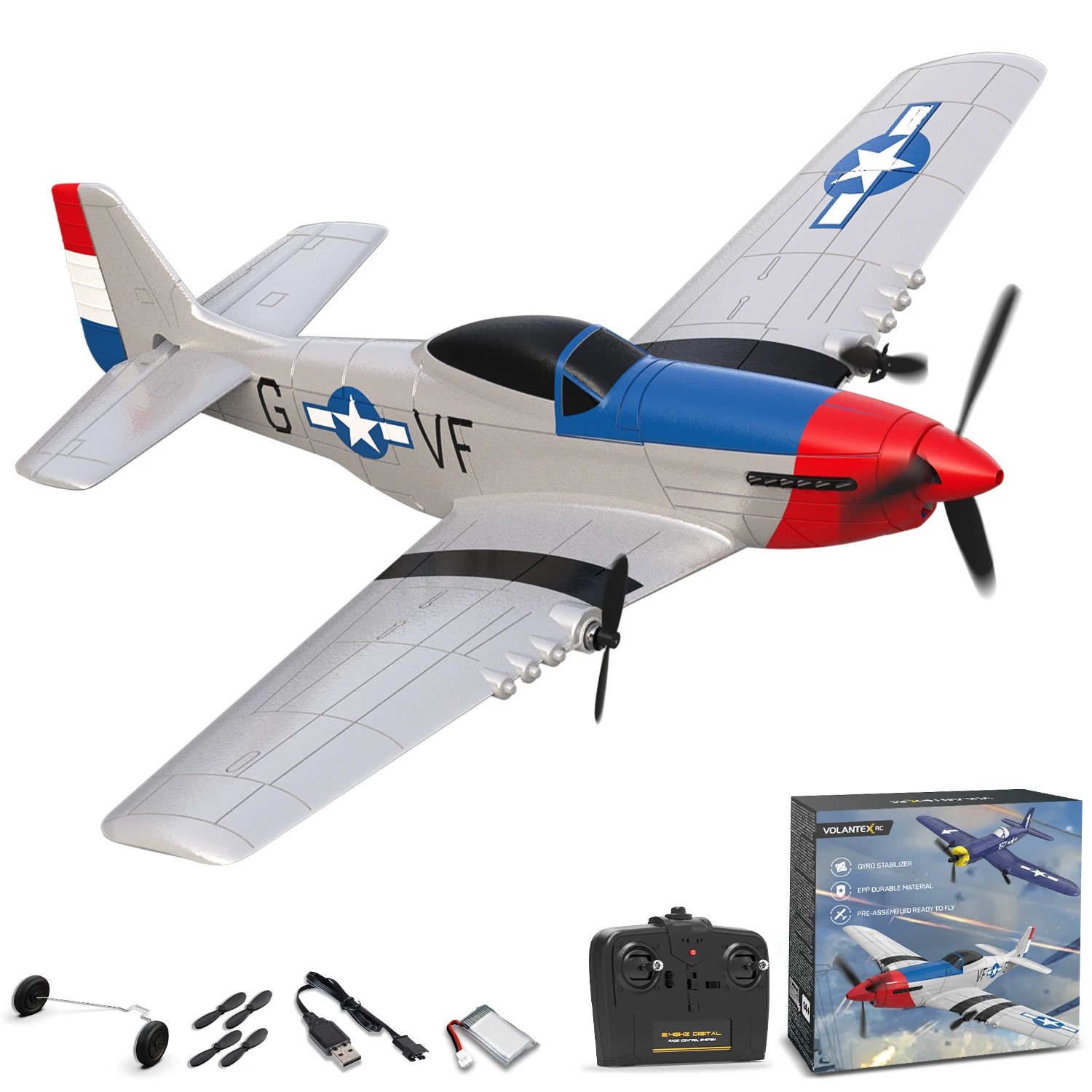 Volantexrc P51 Mustang 3CH Foam Airplane Remote Control Fighter 420mm Fixed Wingspan RTF Glider RC Warbird Airplane Toys Gifts