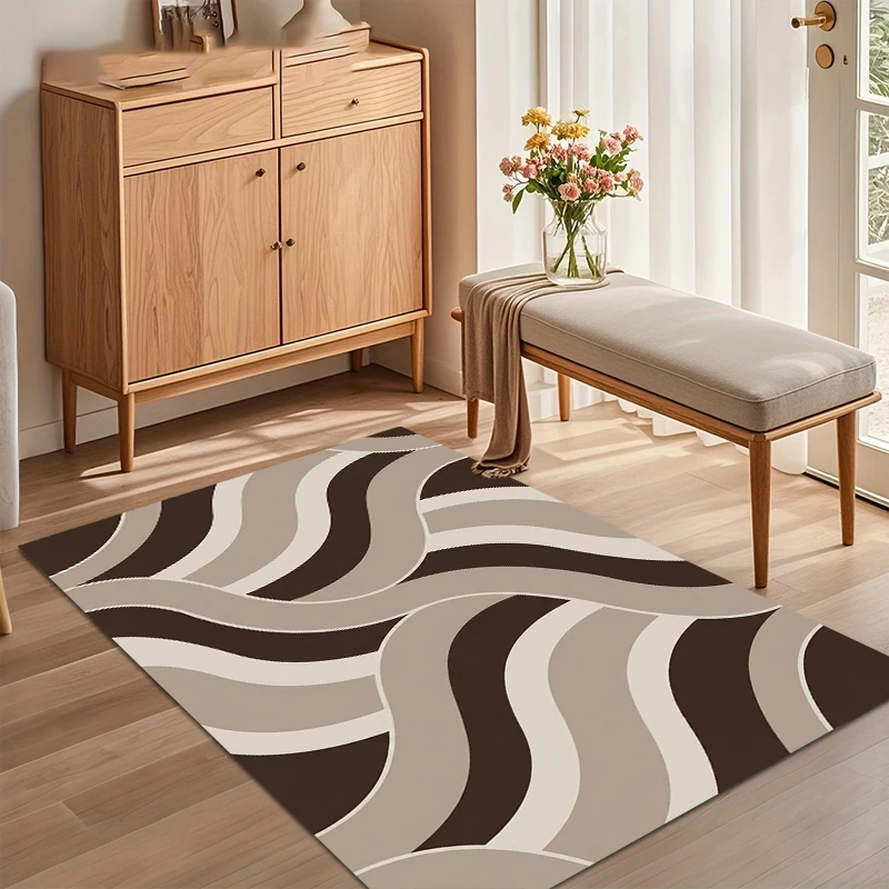 Modern Wave Stripe Doormat Brown Geometric Floor Mat Living Room Bedroom Entrance Welcome Home Decor Rug