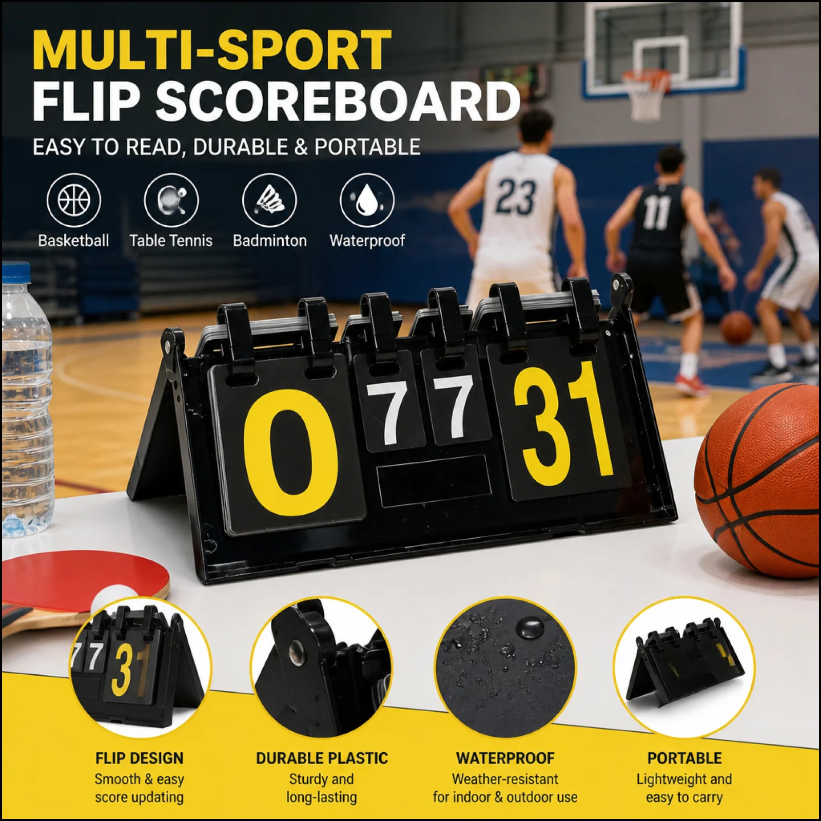 Flip Scorekeeper,Portable Scoreboard Baskeball Tennis Volleyball Scoreboard For Baskeball Multi-functional Sports Scoreboard