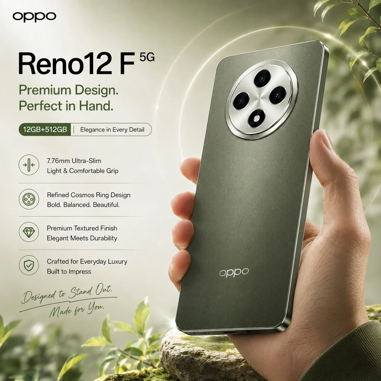 OPPO Reno12 F 5G 12GB RAM 512GB ROM, 6.67'' 120Hz OLED, Dimensity 6300, 50MP Camera, 5000mAh Battery, 45W SUPERVOOC, NFC