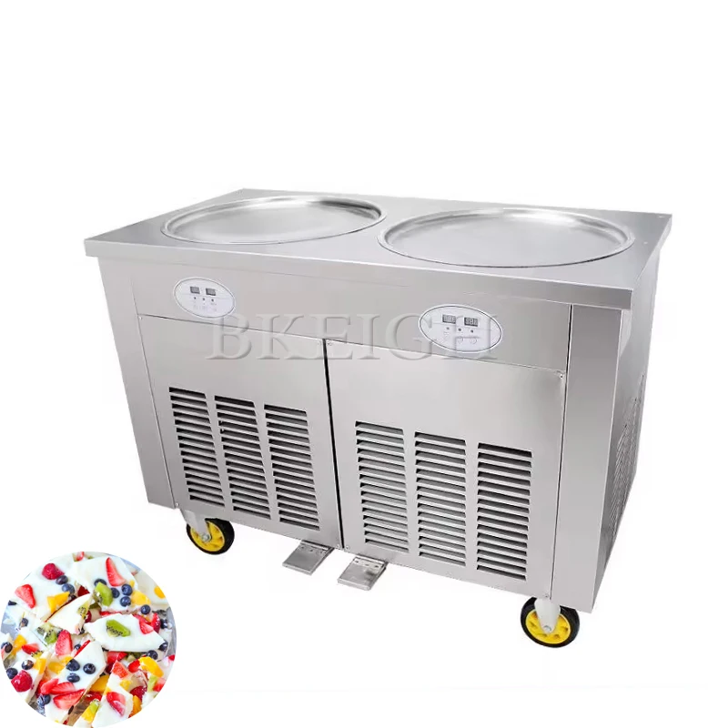 Multi Functional Commercial Stir Frying Ice Machine, Dual Pot High-Quality Ice Cream Roll Forming Machine