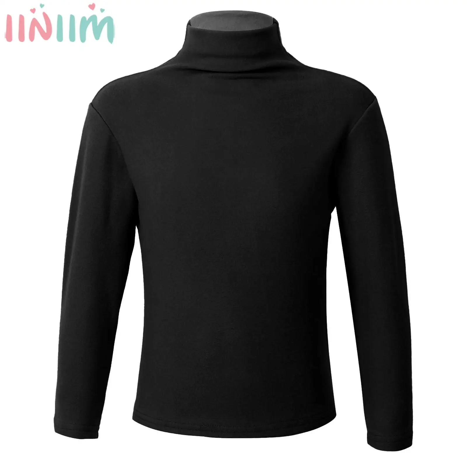 

Kids Boys Girls Thermal Underwear Tops Long Sleeve Mock Neck Solid Stretchy Warmer T-shirt Thicken Bottoming Shirt Loungewear