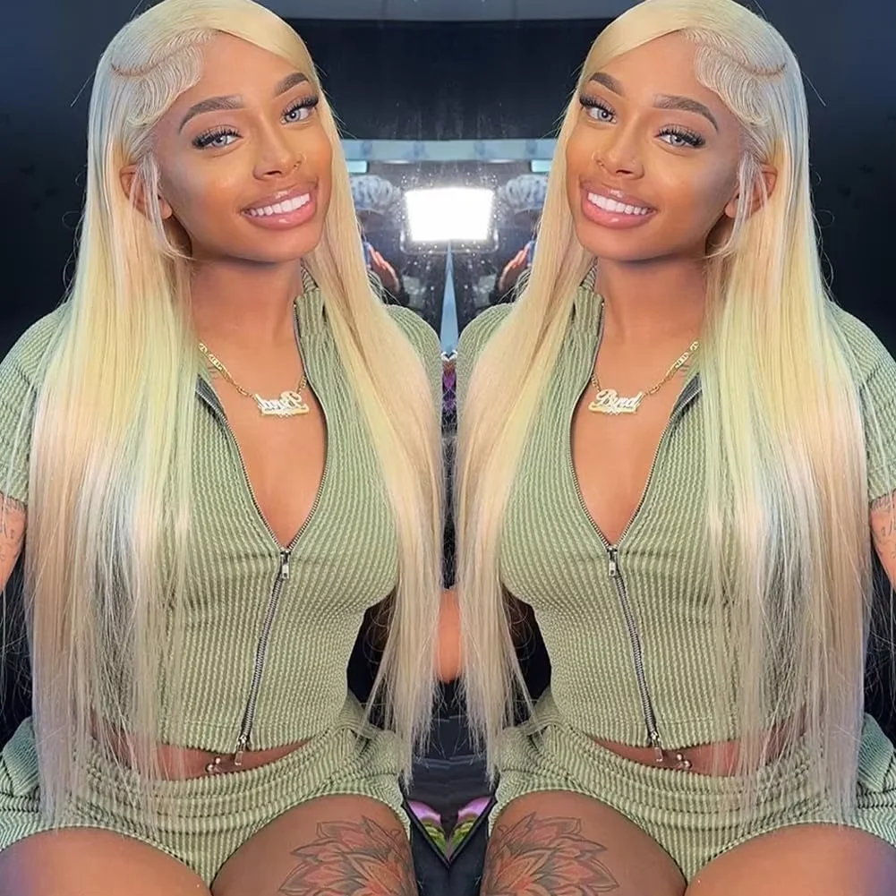 วิกผมหน้าผากลูกไม้ HD สีบลอนด์ 613 ขนาด 40 นิ้ว 13x6 13x7 วิกผมหน้าผากลูกไม้แบบตรง วิกผมลอนคลื่น วิกผมแท้ 100% ย้อมสีได้